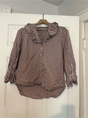 Mr. Larkin Gingham Ruffle-Collar Blouse